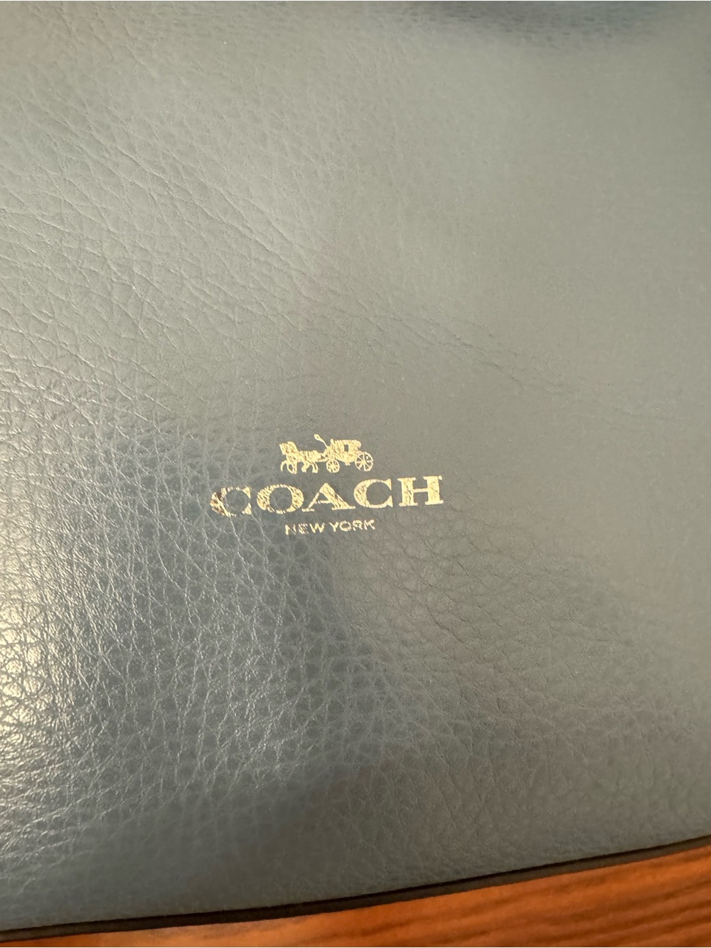 Coach Blue Leather Tote with Navy Striped Handles - Picture 12 of 16